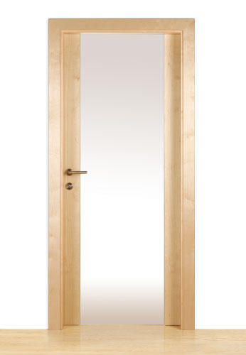 moderne Holz-Innentür mit großem Glas-Element in unserer Türenausstellung bei Nürnberg