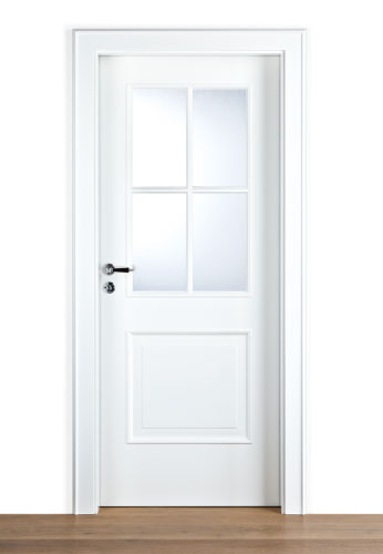 Innentür Klassik: weiße Zimmertür mit Glaselement in Gitterfenster-Optik und Feld darunter