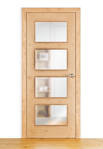 Holz-Zimmertür in Eiche mit 4 Glasfenstern