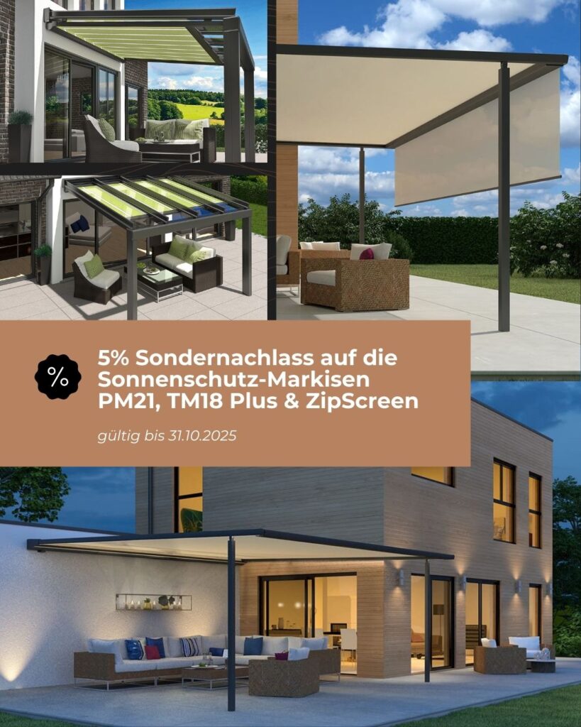 Markisen-Aktion: 5% Sondernachlass für PM21, TM18 Plus und ZipScreen bis 31.10.25