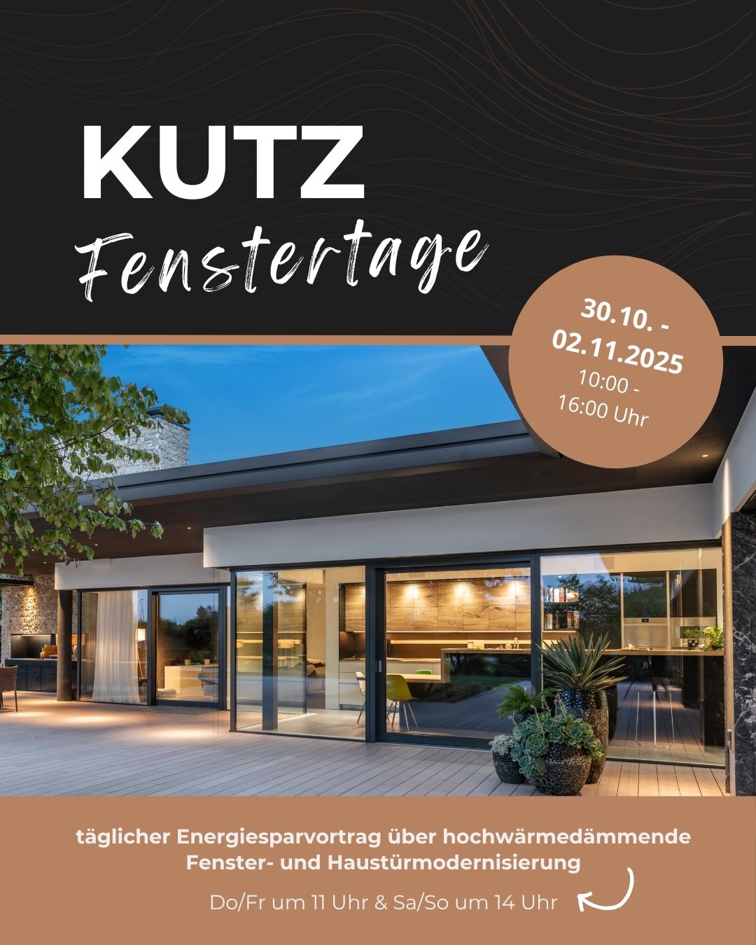 Werbemotiv zu den Kutz Fenstertagen 30.10.-2.11., 10-16 Uhr, täglicher Energiesparvortrag