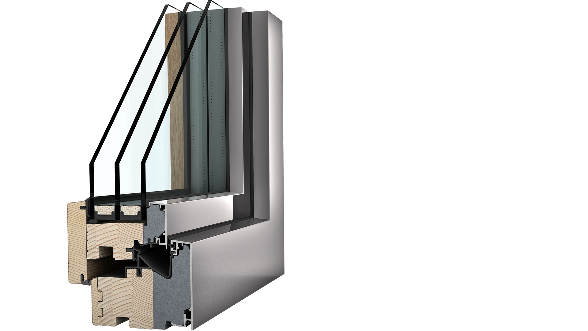 Technische Darstellung eines Internorm HF 510 Holz-Alu-Fensters.