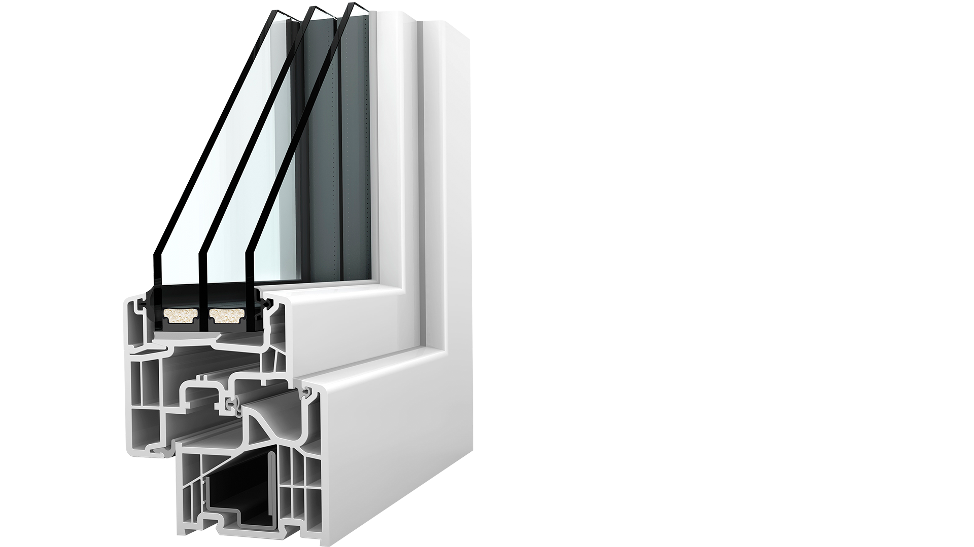 Schnittdarstellung eines Internorm KF 310 als technisches Herstellerbild für die Kunststofffenster-Systemwelt.