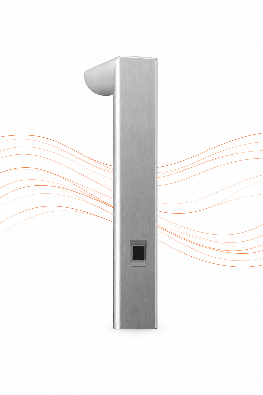 Stoßgriff einer Aluminium-Haustür bei Kutz mit integriertem ekey Fingerprint-System für biometrischen schlüssellosen Zutritt.