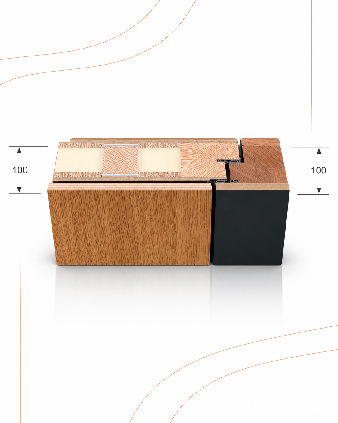 Holzhaustür PlanoDuoLine100 bei Kutz – technischer Querschnitt des Türsystems mit 100 mm Bautiefe.