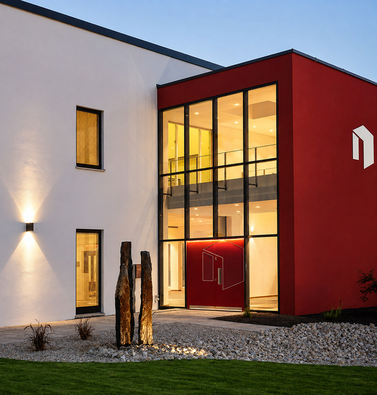 Holzhaustür von Kutz mit integrierter Lichtlösung in einem modernen Eingangsbereich.