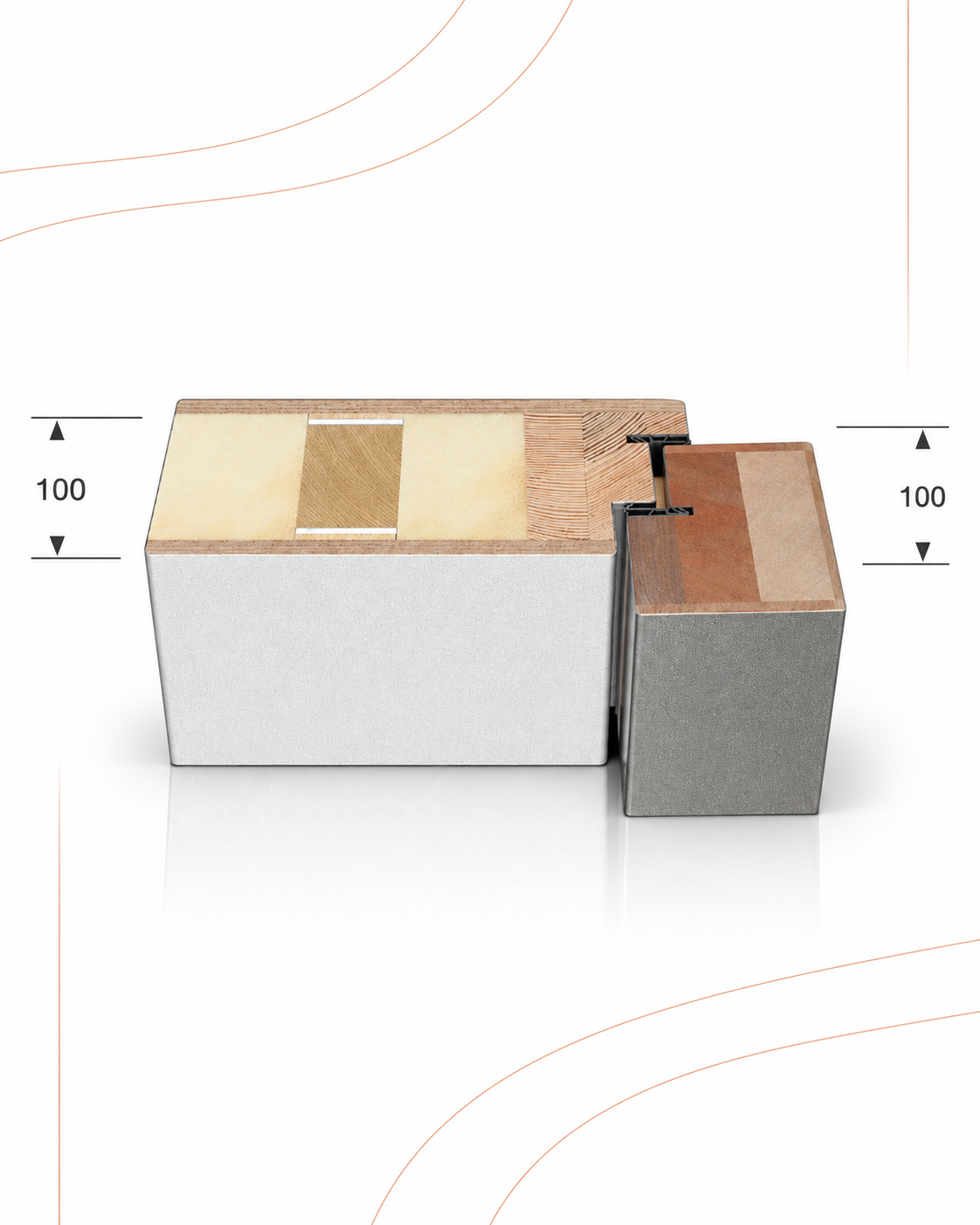 Holzhaustür Passiv100 bei Kutz – technischer Querschnitt des Türsystems mit 100 mm Bautiefe.