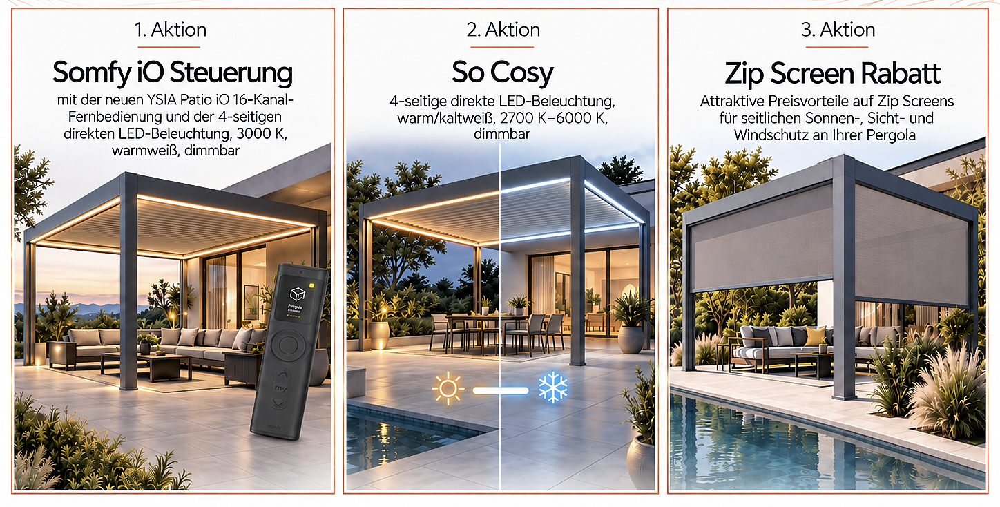 WINSOL Pergola-Aktionen bei Kutz Premium – Steuerung, LED und Zip Screen Rabatt